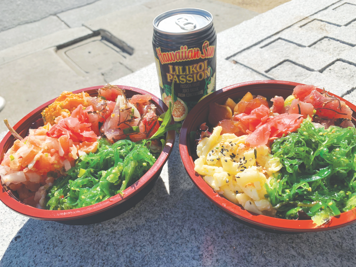 Aloha Fresh serves colorful poke bowls with tasty sides and refreshing drinks such as Lilikoi passion tea. Photo by Alyson Chuyang