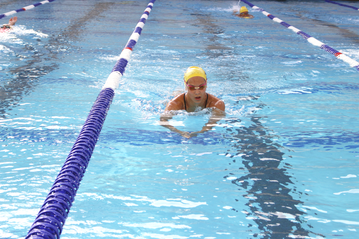 Biochemistry freshman Rebecca Petoe practices her breaststroke at the SRAC Wednesday afternoon.