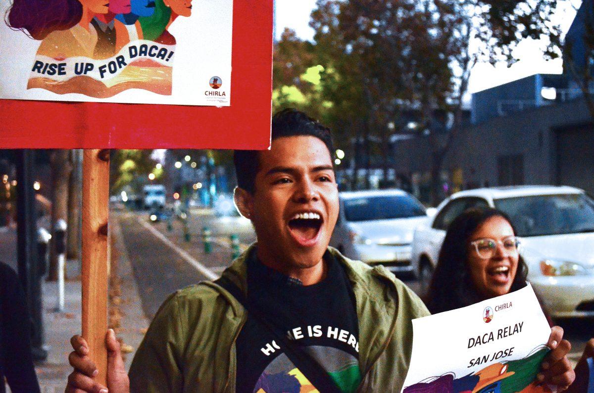 Lee Oscar Gomez marches in Downtown San Jose with other protestors advocating for the protections of the Deferred Action for Childhood Arrivals policy Nov. 5. Mauricio La Plante/Spartan Daily Archives