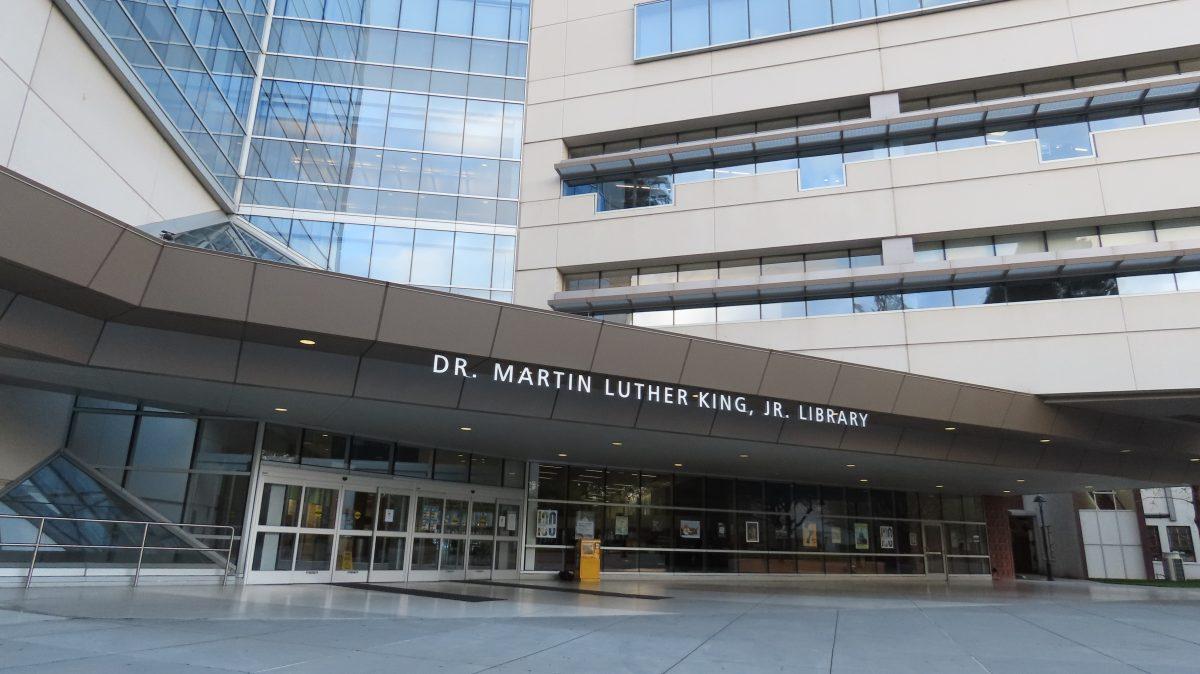 The Dr. Martin Luther King Jr. Library is closed to the public, but SJSU students can still use the first and second floors from 8 a.m. to 6 p.m. this week to access Wi-Fi and other resources for online classes. Christian Trujano/Spartan Daily