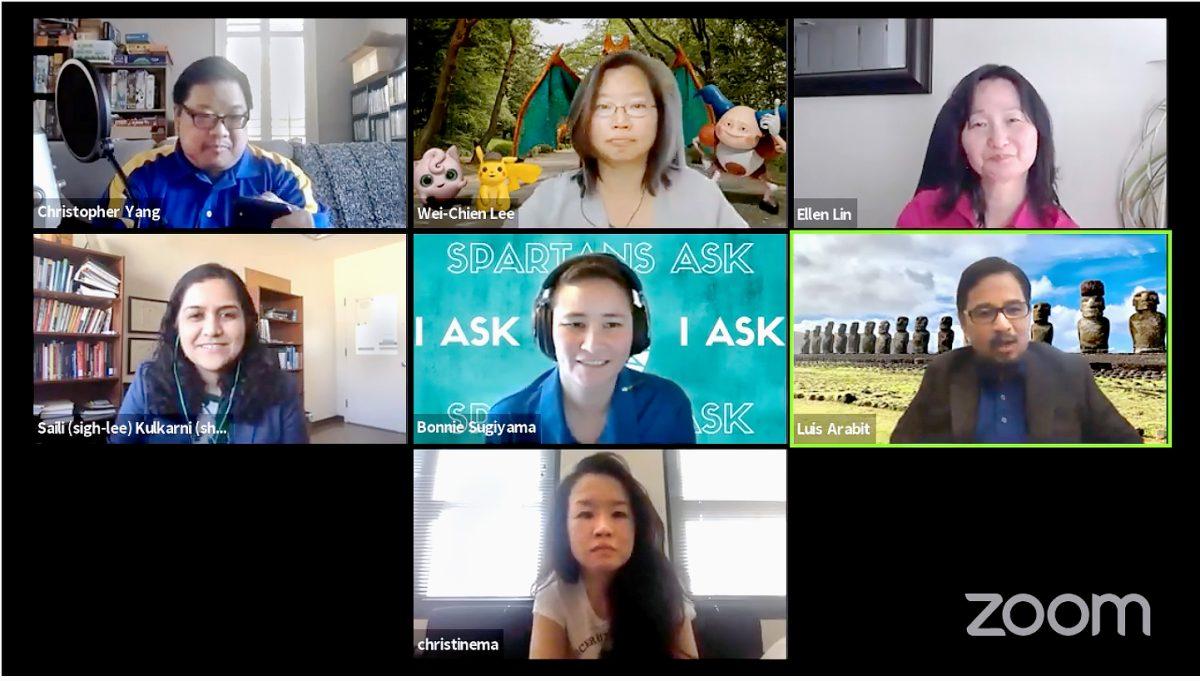 SJSU faculty and staff members discuss how the  Asian American community can cope with mental health issues while in isolation over a Zoom call Wednesday. Shruthi Lakshmanan/Spartan Daily