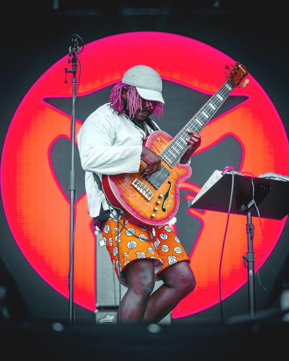 Stephen Lee Bruner, better known as Thundercat, is pictured above performing  at the 2018 Electric Forest Festival with his custom-made MTD electric bass.