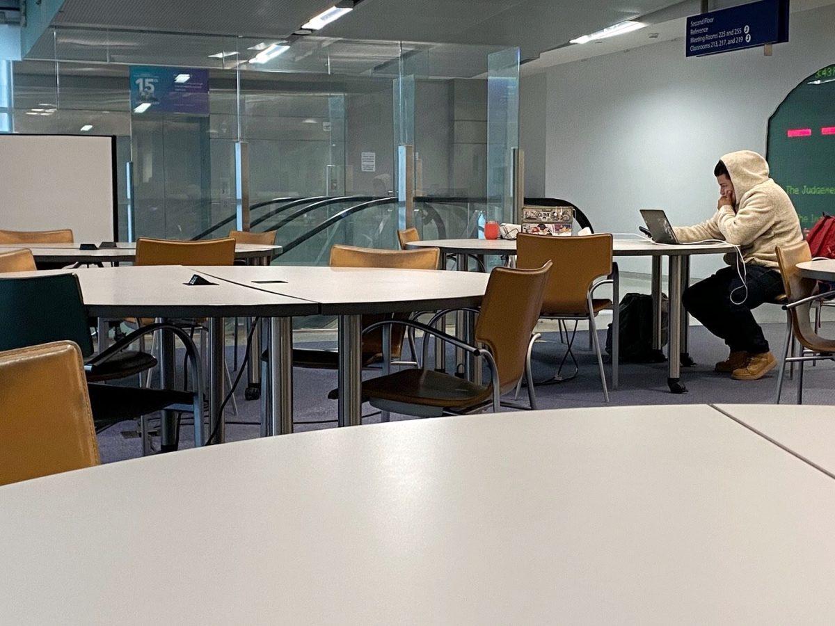 Economics junior Jerardo Jimenes studies on the second floor of the Dr. Martin Luther King Jr. Library on March 18. Mauricio La Plante/Spartan Daily Archives