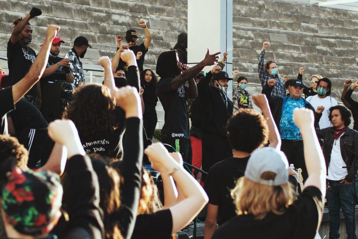 The Black Lives Matter San Jose chapter hosted an open mic rally dedicated to expressing injustice through art at city hall Friday. Yann Lapnet / Spartan Daily