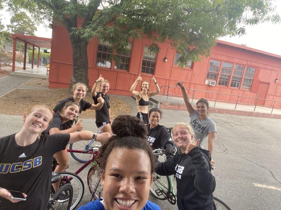 Women&#8217;s soccer players from UCSB biked and SJSU athletes exercised on Aug. 26 to spread awareness about Black transgender lives. Photo courtesy of Hannah Wendelken 