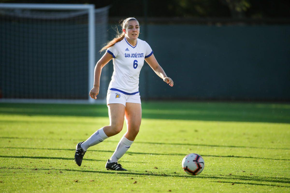 SJSU women&#8217;s soccer captain and forward Bella Bowers balances the difficulties of being a full-time engineering major and a student-athlete. Photo courtesy of SJSU athletics