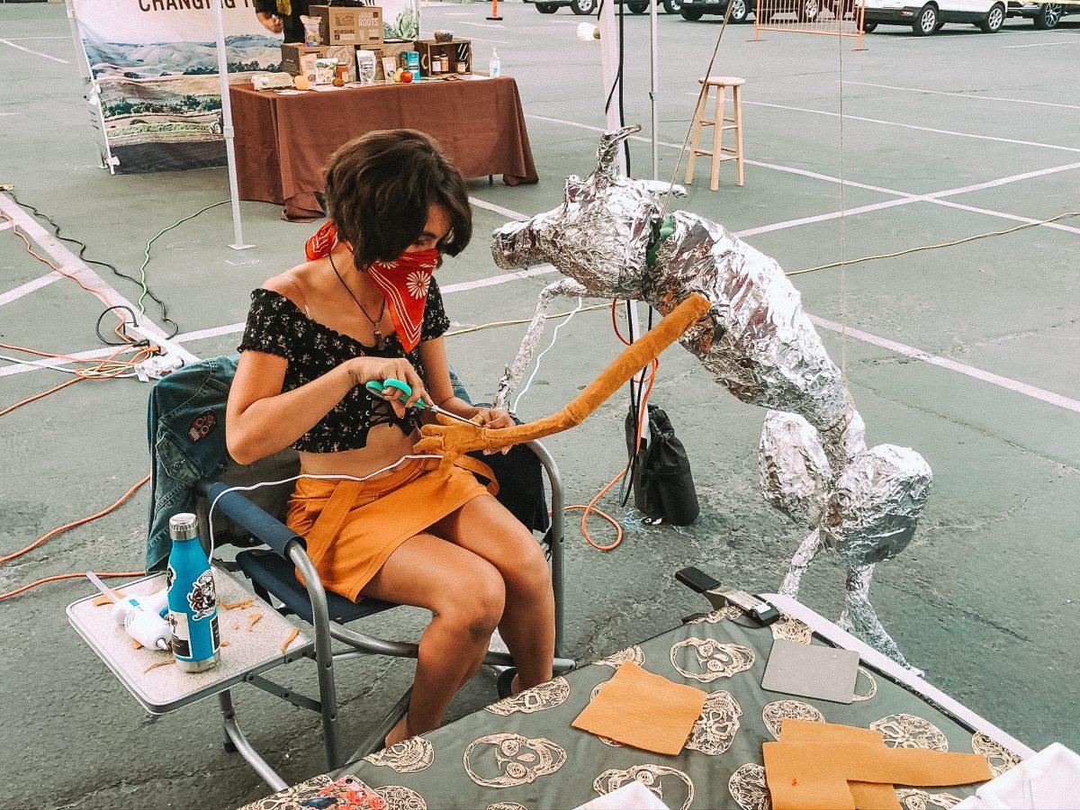 Delilah Bender works on her stop animation of a skin walker, a traditional Native American folklore creature.
