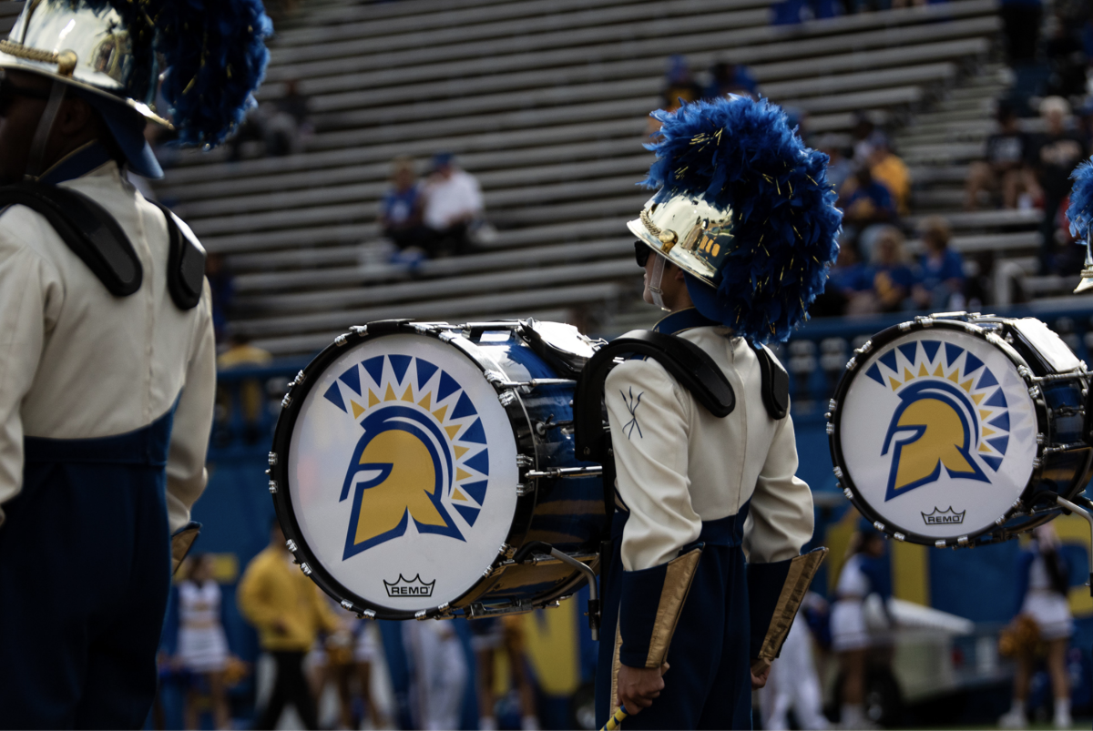 The San Jose State Spartan Marching Band members will upload their pregame and halftime performances online because of county health guidelines. Photo courtesy of Joseph Khalifa