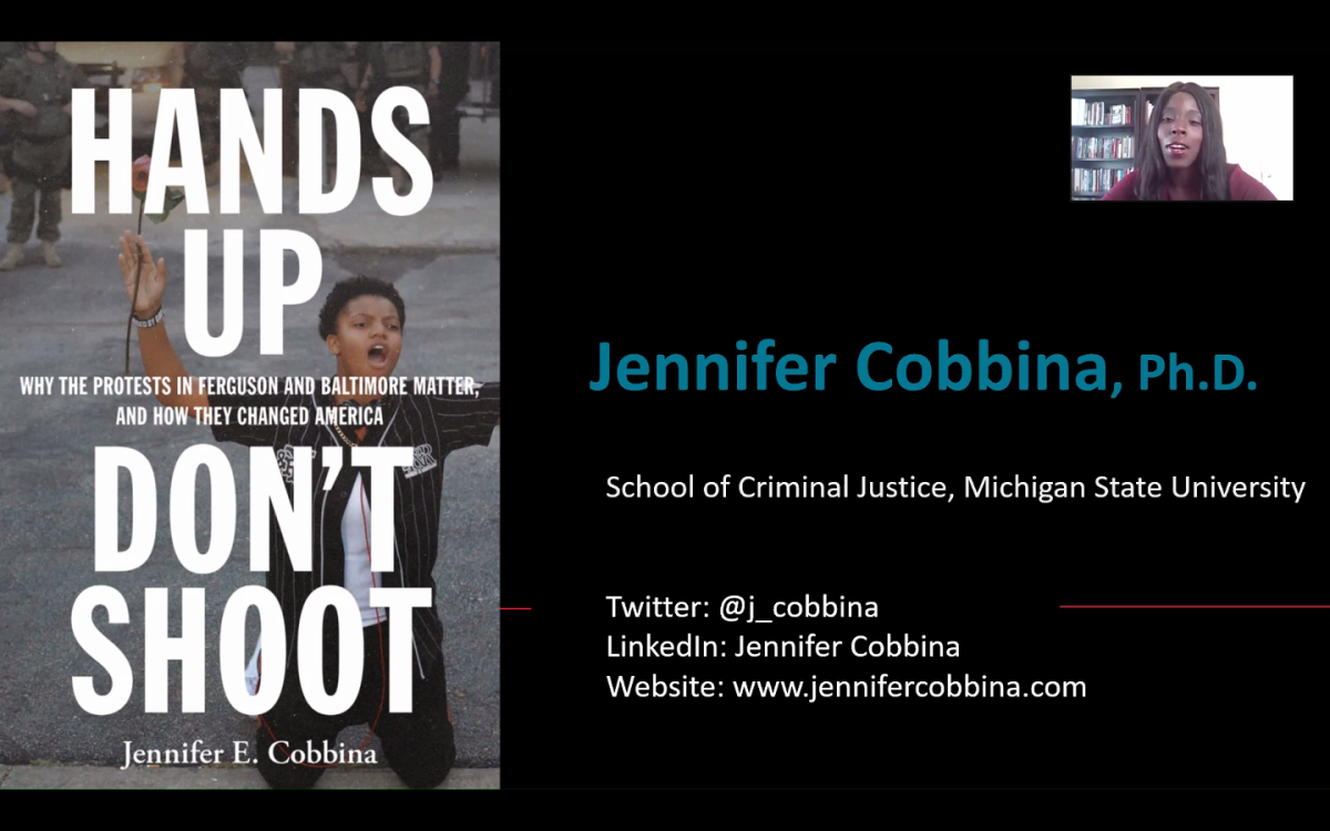 Jennifer Cobbina, author of &#8220;Hands Up Don&#8217;t Shoot&#8221; explores how protesting tactics against police officers intensified after the deaths of Michael Brown and Freddie Grey.&#160;Stephanie Lam/ Spartan Daily.