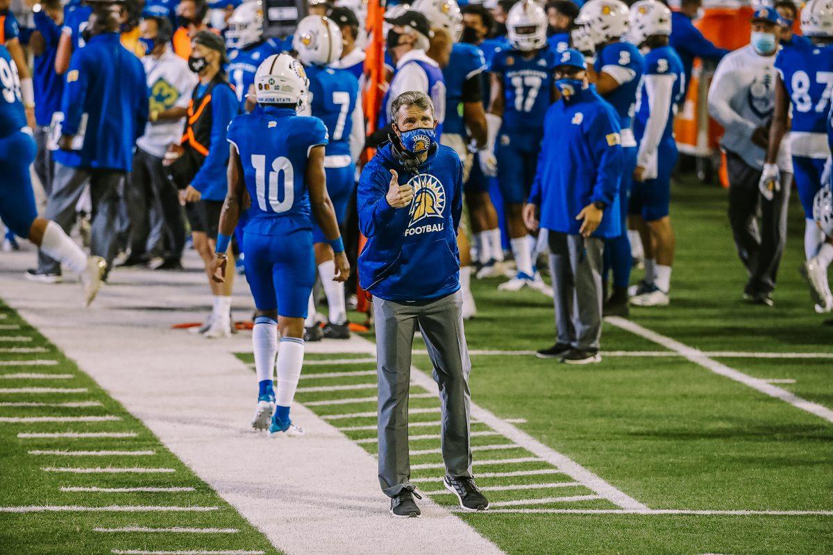 San Jose State football head coach Brent Brennan is on his way to his first winning season since returning to SJSU in  December 2016. Photo courtesy of SJSU Athletics