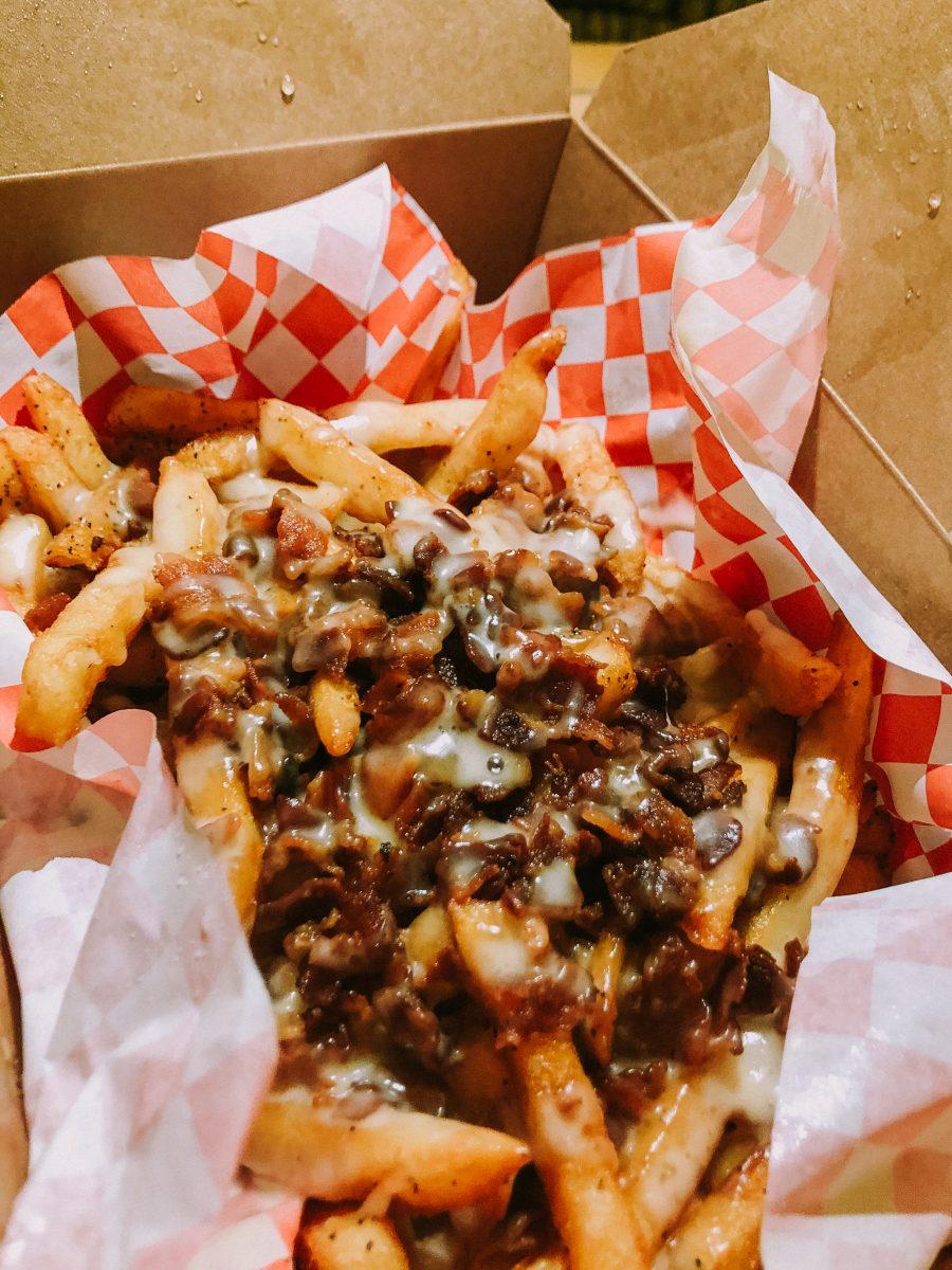 The bacon cheese fries are topped with provolone, monterey jack and crispy bacon. Photo by Olivia Gerber.