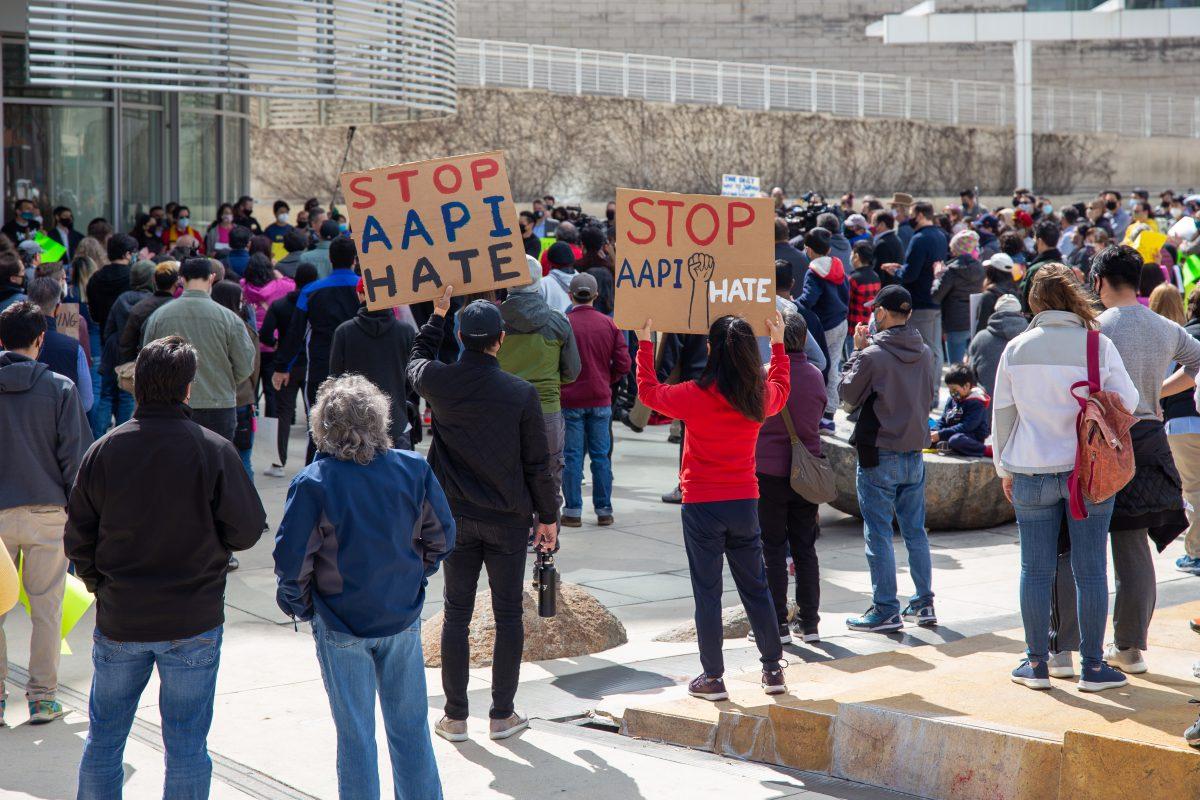 Local community members gather at the Stop Asian American Pacific Islander Hate Rally at Saturday at San Jose City Hall in response to recent racially motivated attacks I Photo by Yami Sun