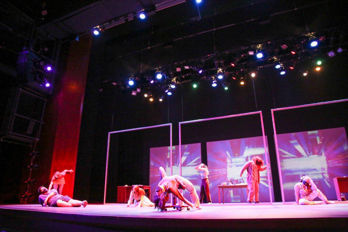 &#8220;Alone Together&#8221; cast ends the opening scene of their one-night show on Saturday. This was their first performance at the Hammer Theatre since the pandemic began. photo courtesy by Joy Liu