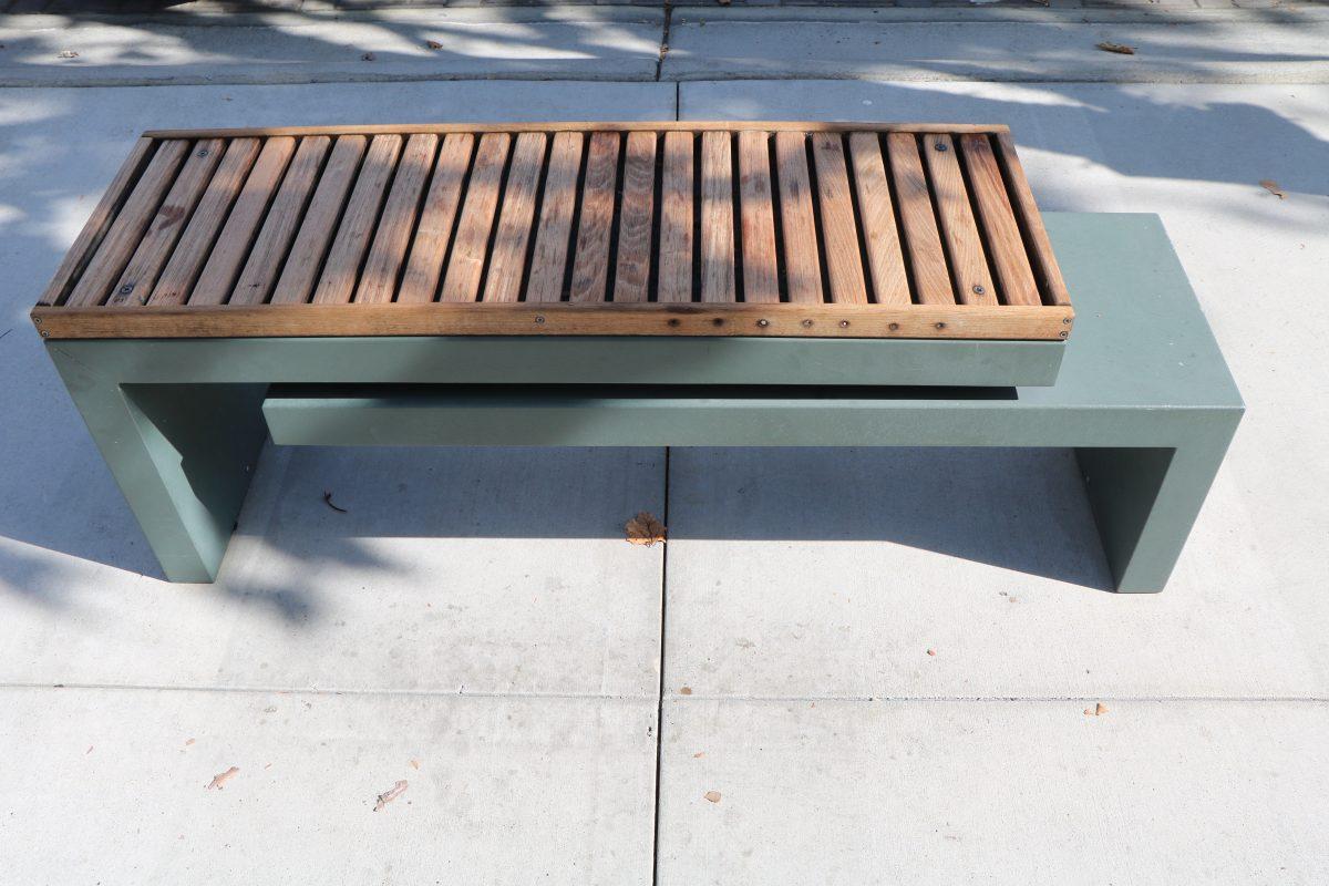  A double-layered and narrow bench can be found in Cupertino.