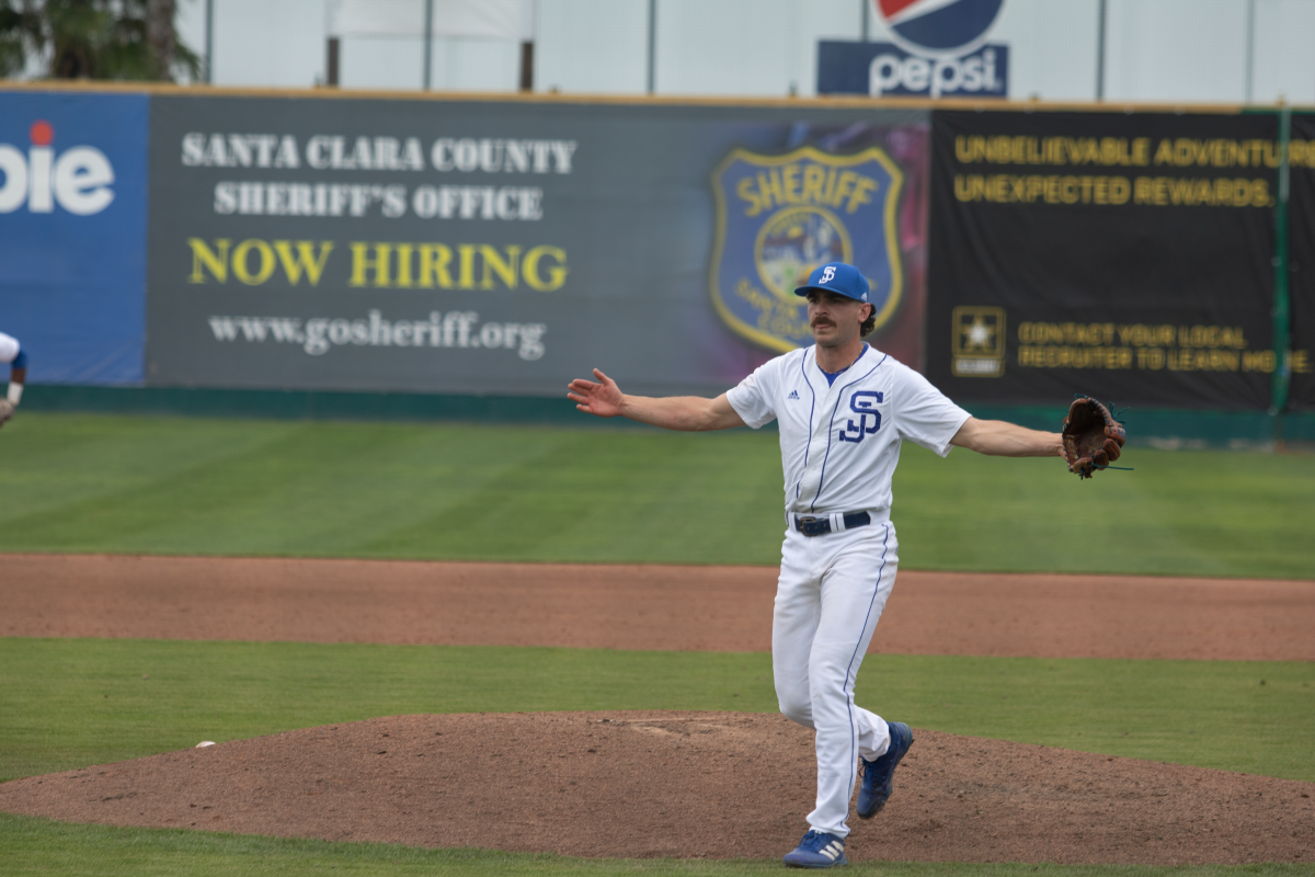 Right-handed pitcher Keaton Chase walks to the dugout during SJSU&#8217;s game against Air Force on Saturday.