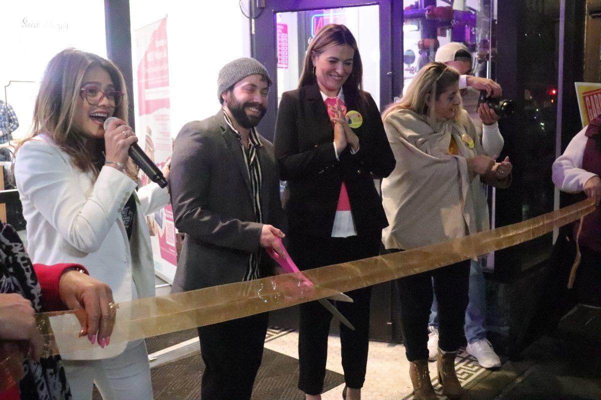 Gabby Chavez-Lopez, special election District 3 candidate, participates in ribbon cutting ceremony for new Downtown San Jos&#233; restaurant El Apartamento on Friday.