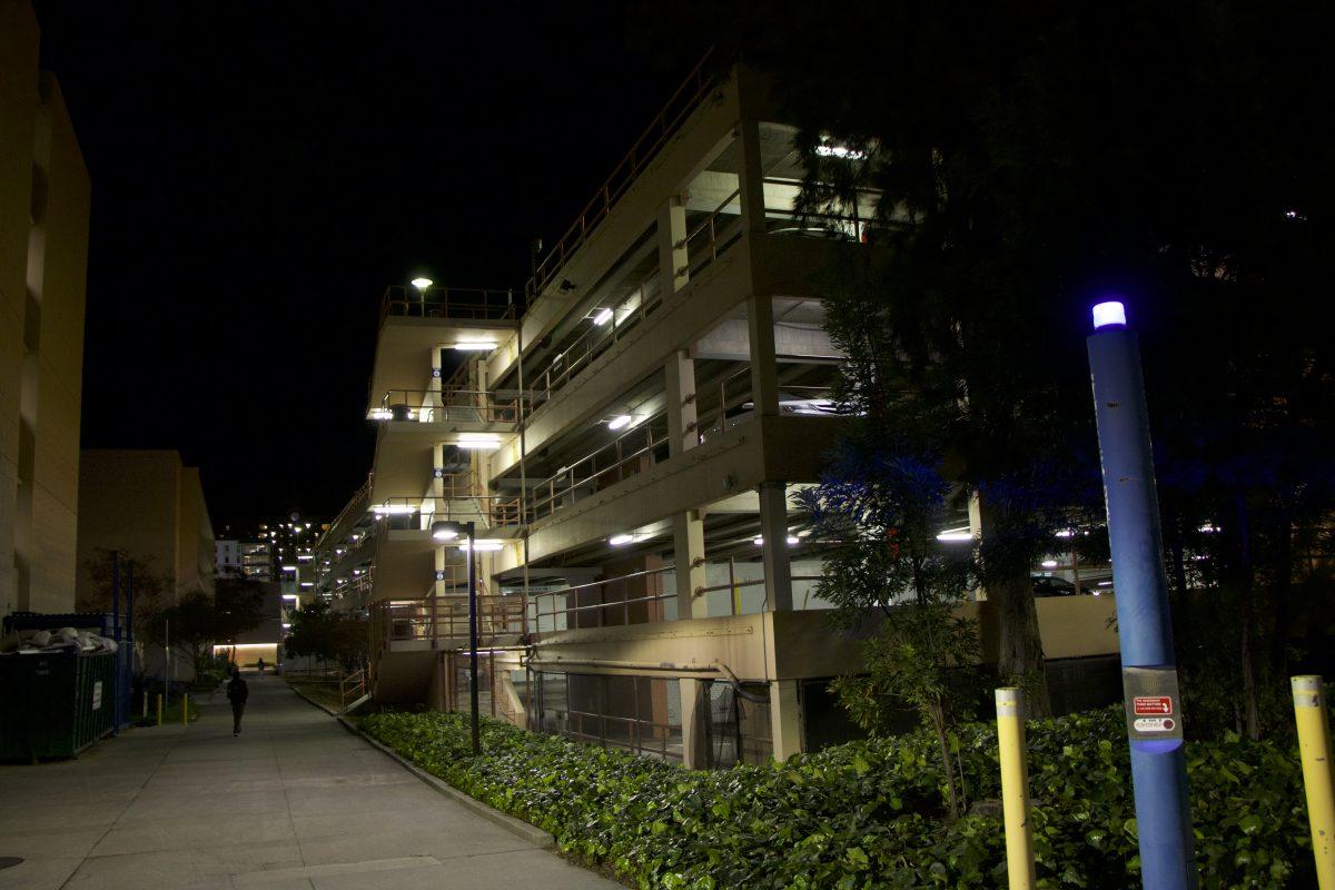 Cars park at San Jos&#233; State University's South Garage on the main campus near the University Police Department headquarters in the late evening on Monday.