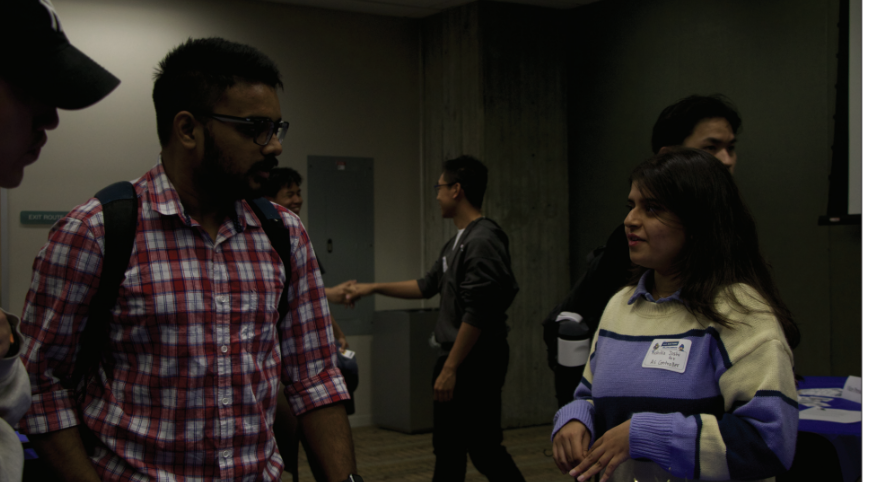 Rishika Joshi chats with SJSU students on Tuesday afternoon inside the Student Union Meeting Room 4.