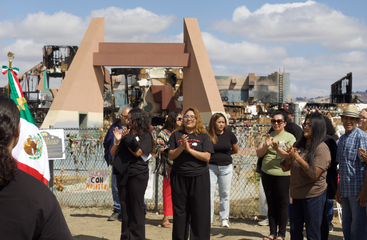 Community activist groups gather in front of the Mexican American Community Services Agency (MACSA).
