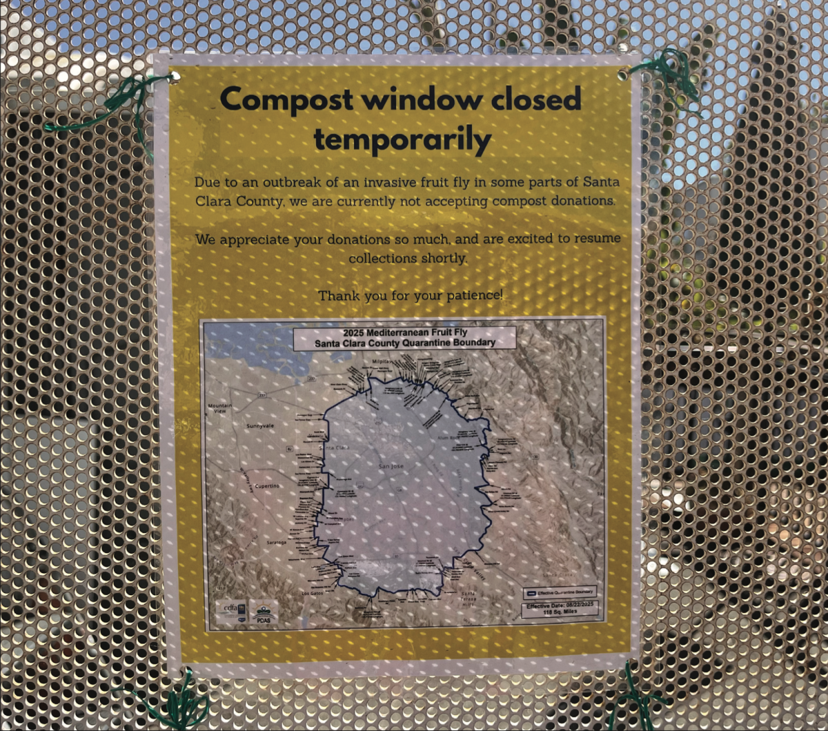 San José State community garden displays a sign issuing a warning of Mediterranean fruit flies in the area.