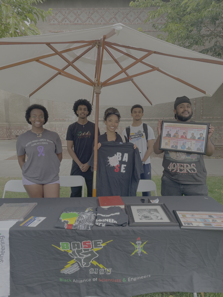 SJSU Black Alliance of Scientists and Engineers member’s table during the BLOC Party on Thursday afternoon.