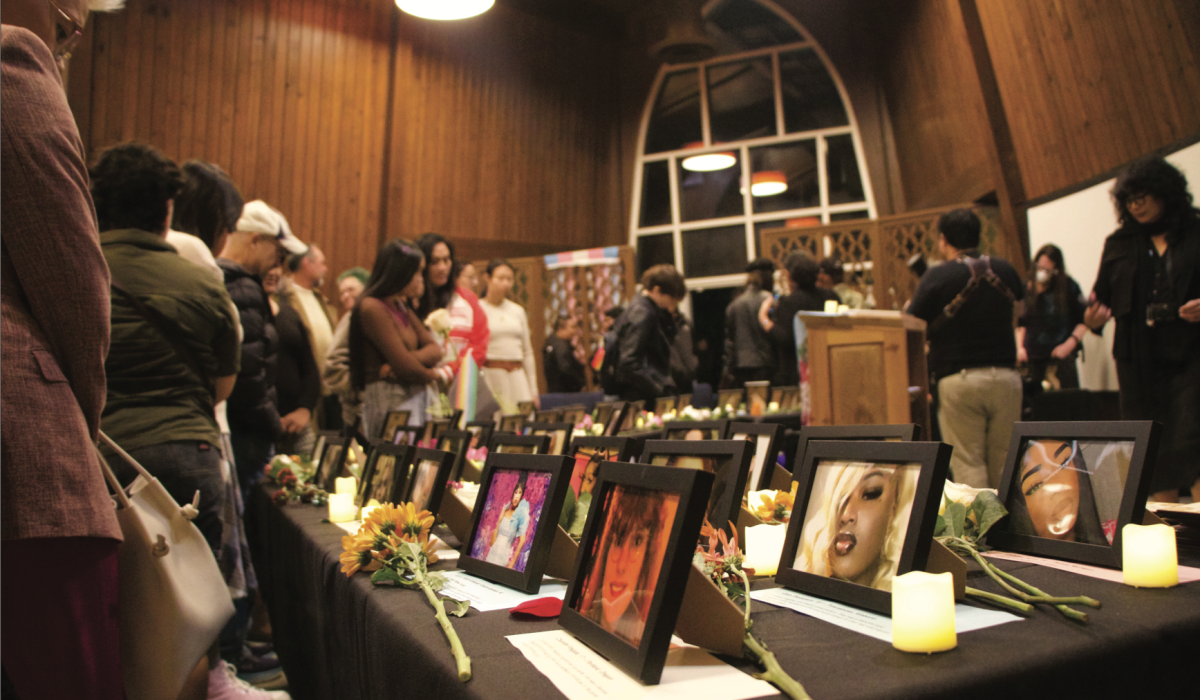 Community members gather inside The Chapel at the Transgender Day of Remembrance vigil on Nov. 20.