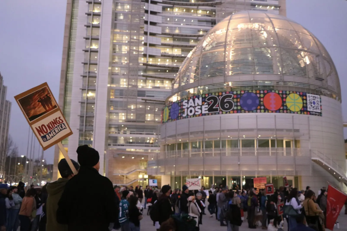 Crowds of protestors and community organizations congregate outside of San José City Hall on Friday evening.