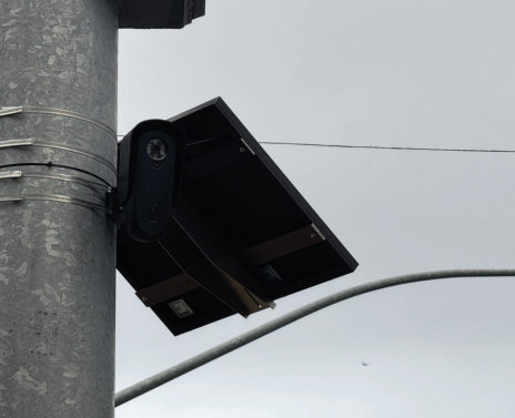 A Flock camera can be seen at the intersection of The Alameda and Portola Avenue in Santa Clara.