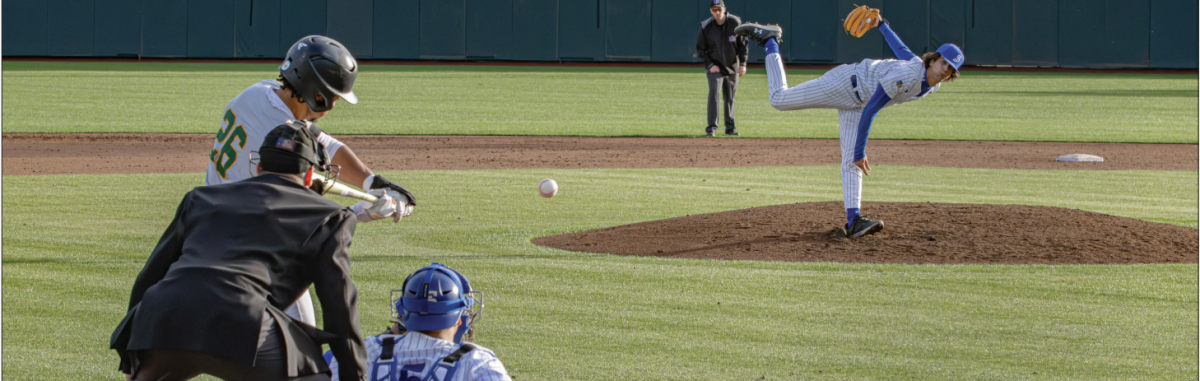 Spartan right-handed pitcher Kyle Calzadiaz dishes a strike to University of San Francisco out fielder Jayden Garrison during Friday’s game against the Dons.