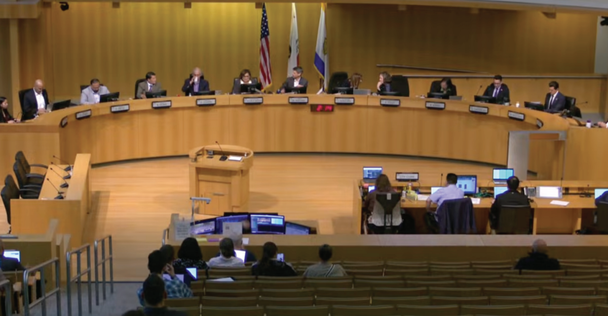 The city council and community members gather inside San José City Hall on Tuesday afternoon. Residents voice their worries on public safety and unhoused residents.