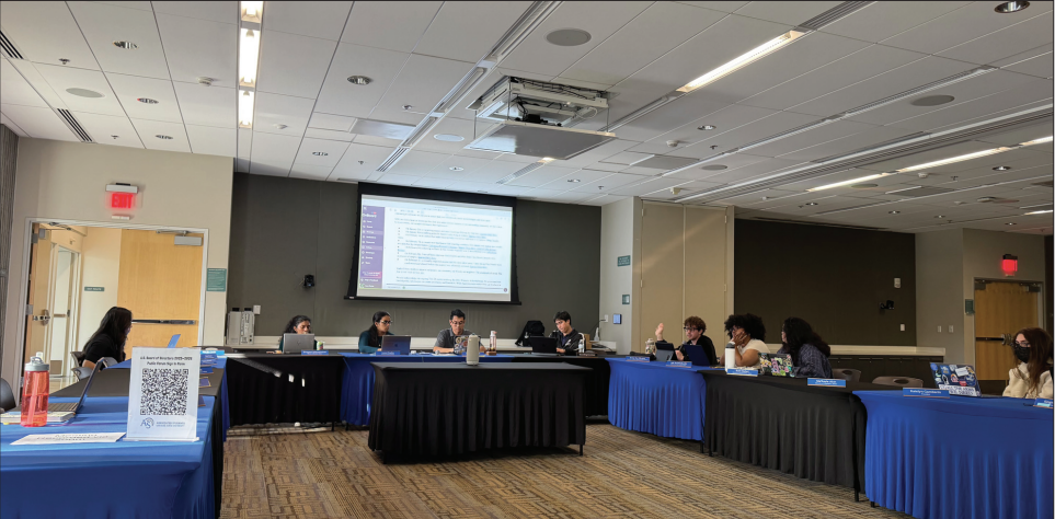 Jhony De Oliveira speaks with other Associated Students board members on Wednesday.