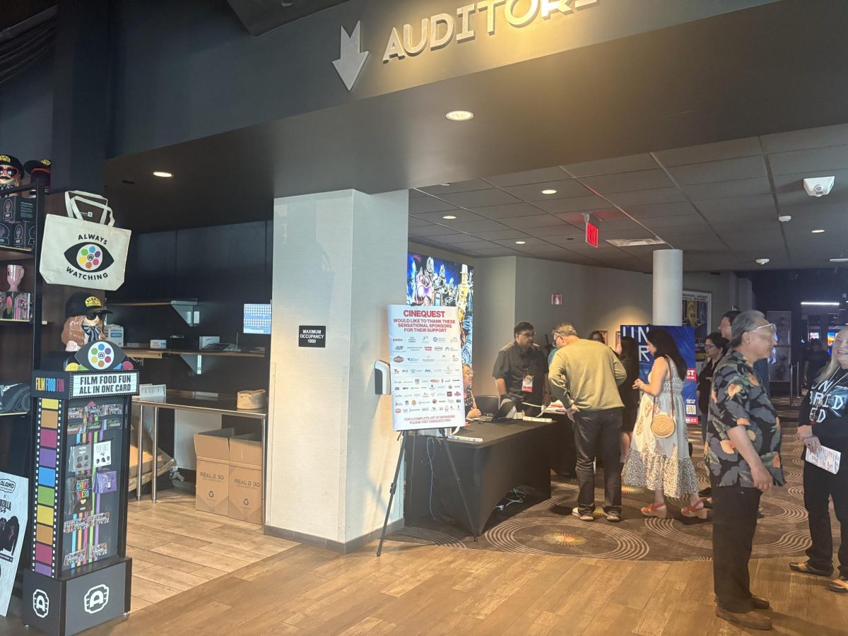 Attendees gather on the second floor lobby of the Alamo Drafthouse Theatre in Mountain View.