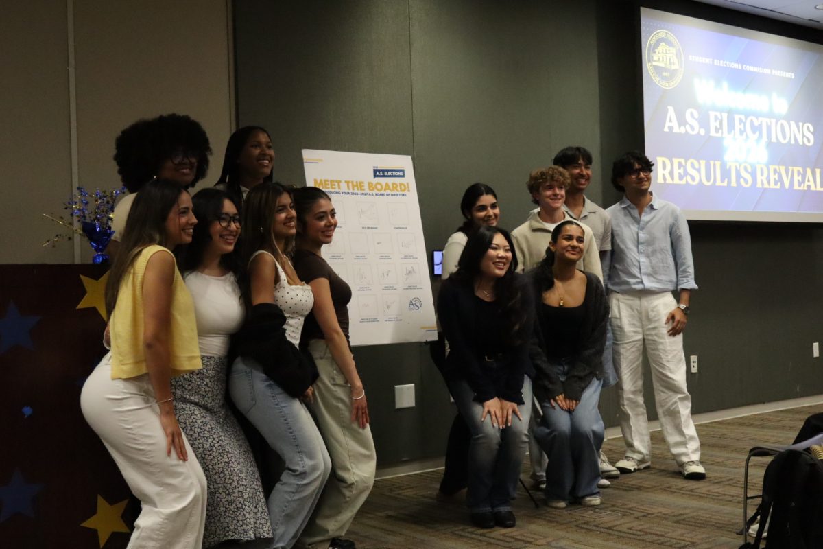 The newly elected Associated Students Board of Directors poses for a group photo at the Associated Students Elections 2026-2027 Results Reveal event on Tuesday.