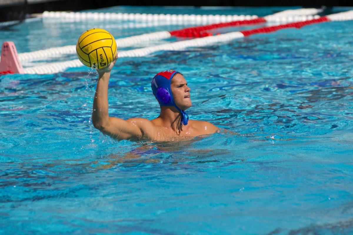 Junior Brendon Gyapjas searches for teammates to relay the ball up the pool. He is a First Team All-American and the WCC Tournament MVP as of last season.