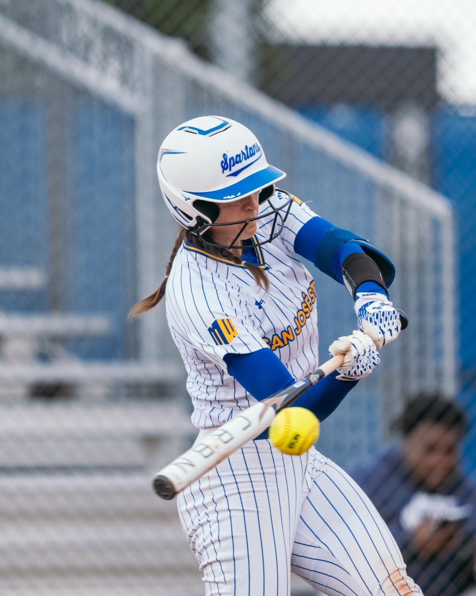 Sophomore utility player Taylor Chillingworth smacks the ball during an at bat. She’s homered twice and has driven in 13 runs this season.