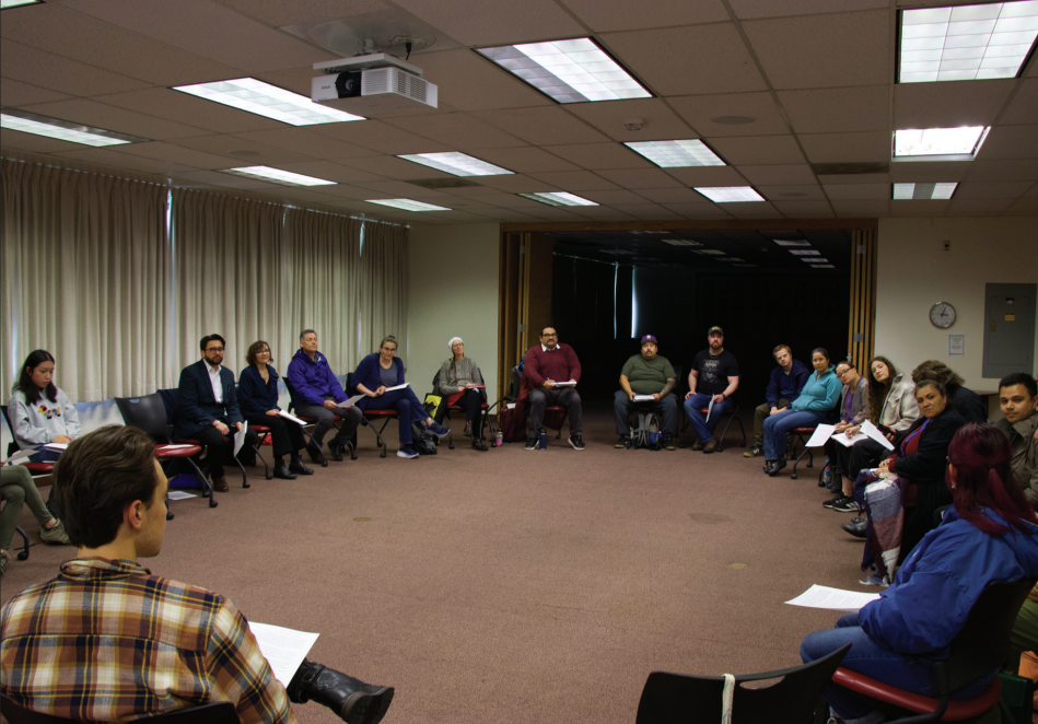 San José State faculty members and students gather for a teach-in to discuss César Chávez on Tuesday.