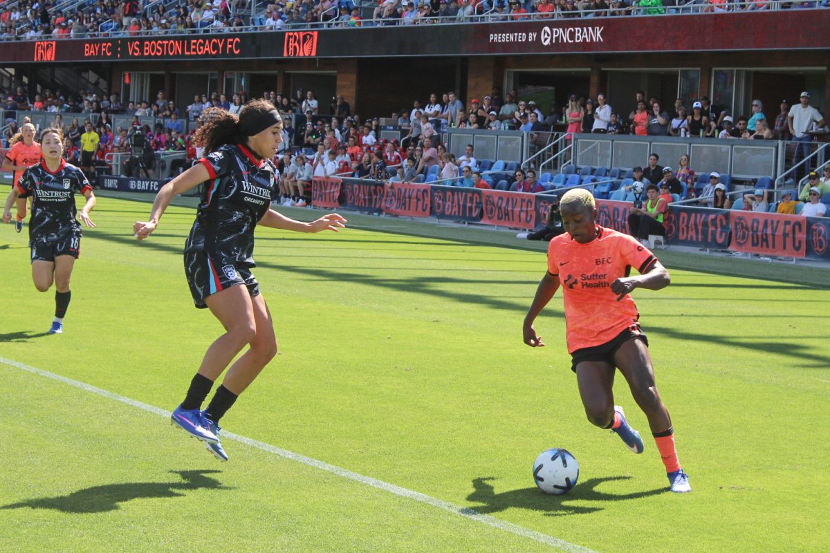 Bay FC forward Racheal Kundananji dribbles through the Chicago defense.