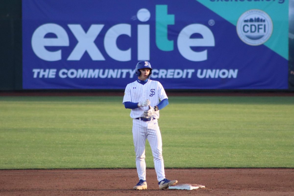 Peyton Rowles stands on second base after a double in SJSU's 8-3 win on Friday against Grand Canyon University.